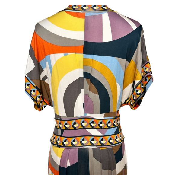 BCBG Max Azria NWT Geometric Plunging V Neck Dress Stretch Pockets Large - Picture 8 of 11